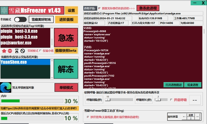 游戏冻结软件 | 雪藏 HsFreezer（1.78）-云端资源分享
